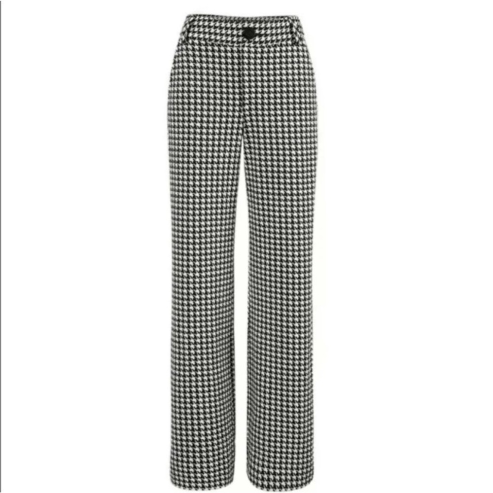 CAbi Black and White Houndstooth Wide Leg Pants